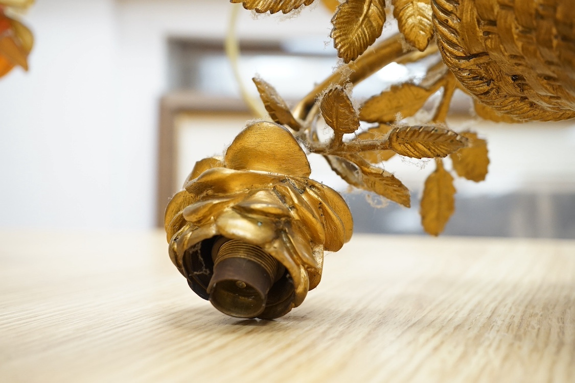 A gilt metal ‘basket of flowers’ electrolier and a similar smaller example. Condition - not tested